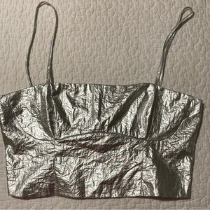 Zara NWOT Silver Foil Crop Top with‎ Adjustable Straps